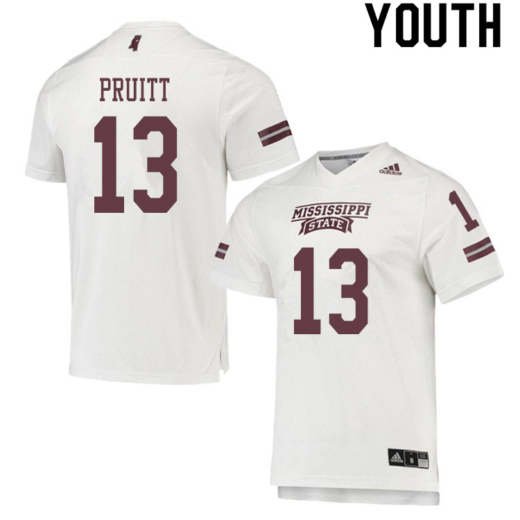 Youth #13 Kyziah Pruitt Mississippi State Bulldogs College Football Jerseys Sale-White - Click Image to Close